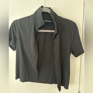 Abercrombie & Fitch Black Ribbed Short-Sleeve Button Top